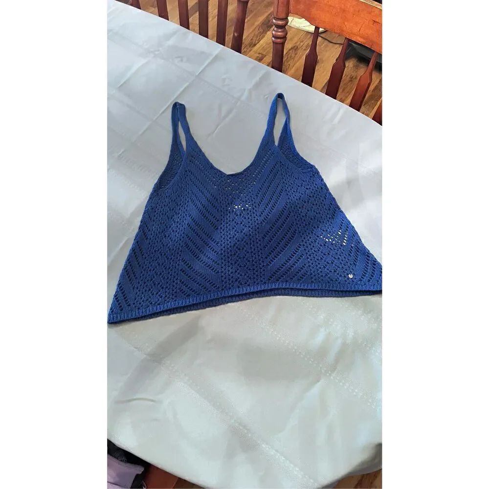 ABERCROMBIE & FITCH BLUE CROCHET TANK TOP SIZE S